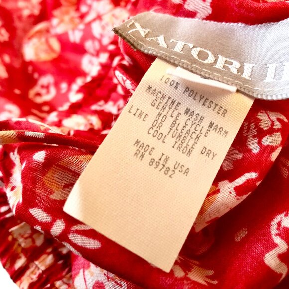 NATORI II Sheer Lounge Pajama Pants Wide Leg Floral Print Red & White - Picture 5 of 10